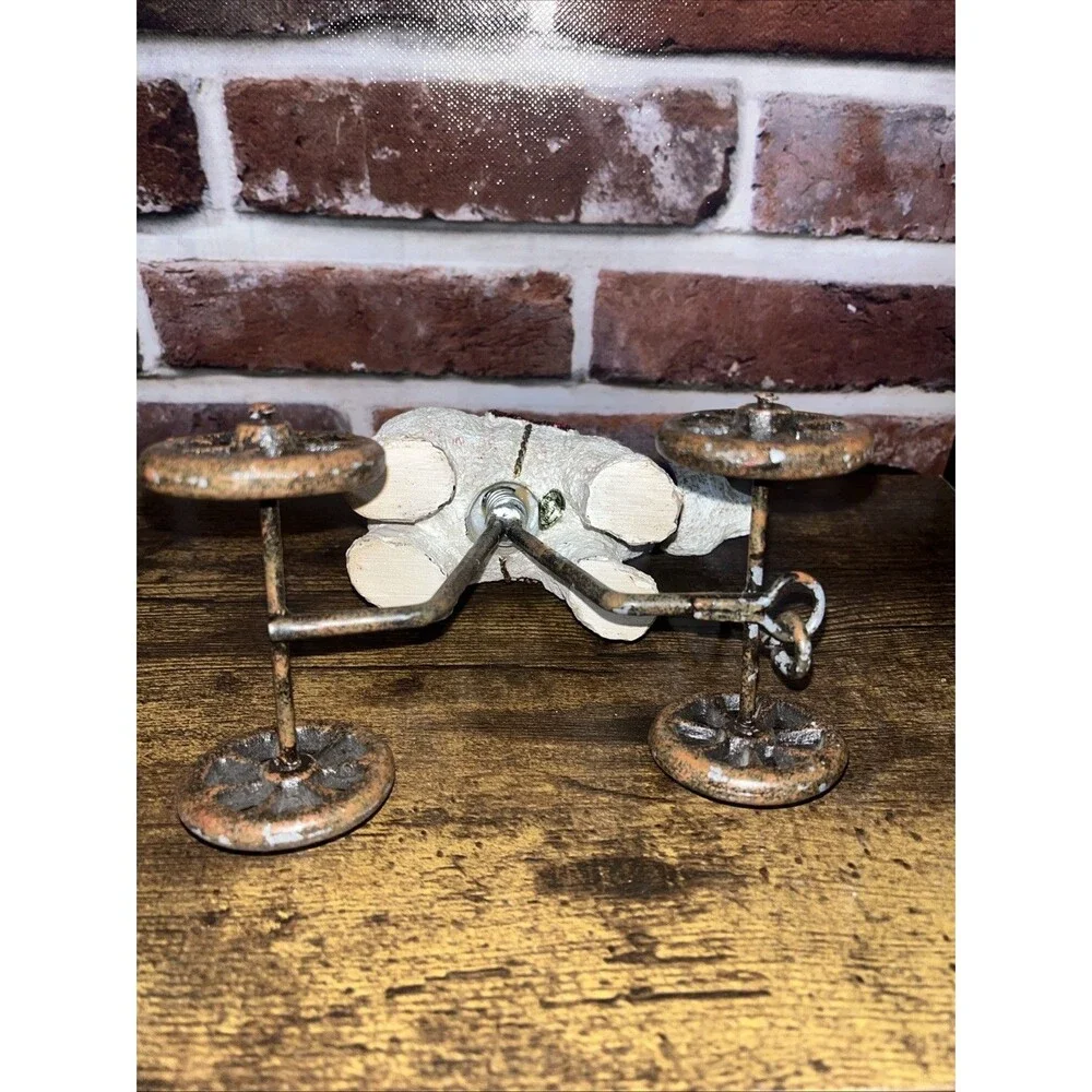 Vintage Rustic Holiday Christmas Polar Bear Wagon Figurine On Wheels